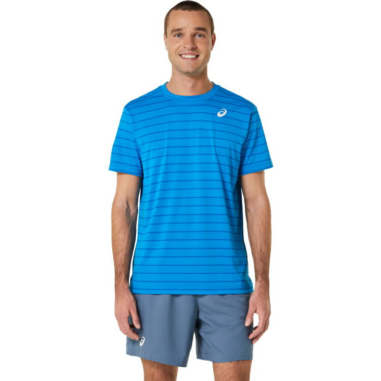 asics アシックス MEN COURT STRIPE SS TOP ディレクトワールブルー M 2041A257 411 | スポーツ用品 スポーツ グッズ ツール アクセサリー 雑貨 小物 使いやすい テニス 衣類 メンズ 男性用 M トップス シャツ Tシャツ 青 ブルー ベトナム 1