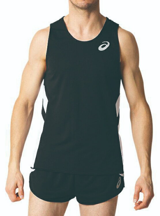 asics アシックス RUNNING SHIRT PERFORMANCE BLACK M 2091A124 1 | スポーツ スポーツウェア 陸上競技 ランニングシャツ ノースリーブ タンクトップ トップス メンズ M’S スポーツ用品 ワンポイント ロゴ 素材