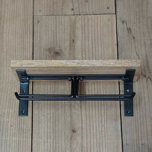 ポッシュリビング トイレットペーパーホルダー ダブル ブラック 41391 | ダブル アンティーク 北欧 木製 アイアン ブラック コストコ トイレ ペーパーホルダー 棚 棚付き おしゃれ ナチュラル 収納 DIY