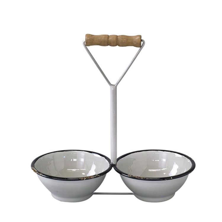 SPICE スパイス SPICE OF LIFE プロヴァンスブリキ ウッドハンドル付きダブルボウル グレー IVDN1360GY | ガーデン ボウル ナチュラル スタイル ヴィンテージ風 ブリキポットのサムネイル