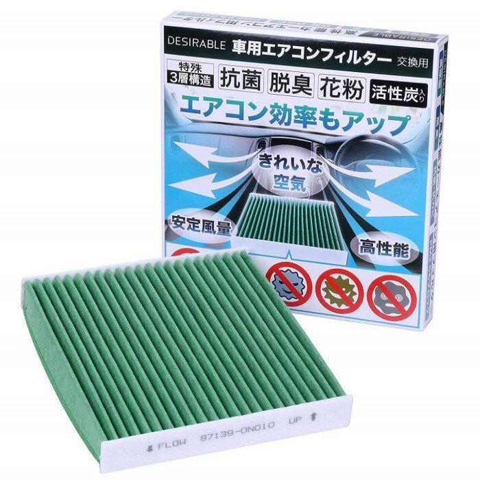 Desirable製 特殊3層構造＆活性炭入り 交換用 エアコンフィルター PM2.5除去 ウィルス 排ガス 抗菌 抗カビ をブロックの高機能 トヨタ車 アルファード / ヴェルファイア 30系 ノア / ヴォクシー 80系 エスクァイア 80系 レクサス等 適合品番87139-28020 DCC1014 DE8010