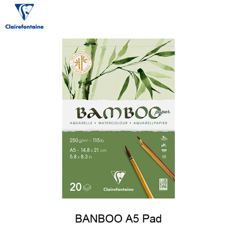 水彩紙 クレールフォンテーヌ バンブー パッド A5 20枚入 画用紙 竹 100％ 中目 超厚口 250g BAMBOO 