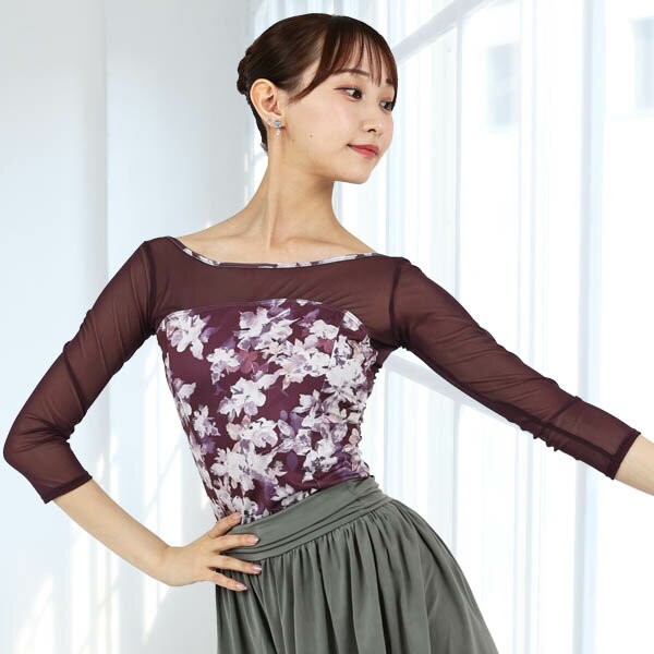 日本製 バレエ 大人 サラカラプリント・7分袖レオトップ ドゥッシュドゥッスゥ 秋冬新作 花柄 レッスン