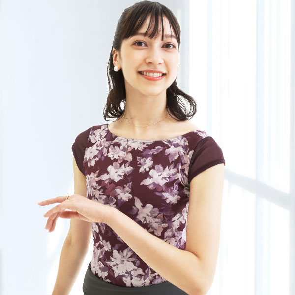 【予約販売10月中旬発送予定】バレエ 大人 レオタード 半袖 サラカラプリント・ボートネックキャップレオタード ドゥッシュドゥッスゥ