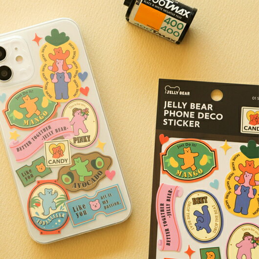 シール ステッカー フォンデコステッカー Jelly bear スマホ用シール／デイリーライク Dailylike【メール便対応】 かわいい おしゃれ ステッカー スマホ デコレーション iPhone 貼って剥がせる 韓国