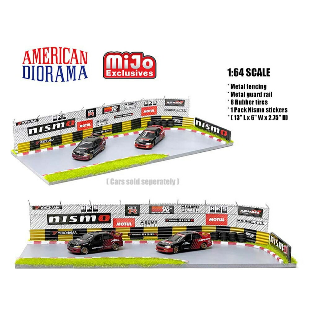 AMERICAN DIORAMA - 1/64 MiJo TOYS EXCLUSIVE RACETRACK W/AUTO WORLD (YOKOHAMA , NISMO) SITICKERS MiJo TOYS@AJWI} 1:64XP[ [XgbNEWI}@EBY@I[g[h(Rn}^CAjX)XebJ[