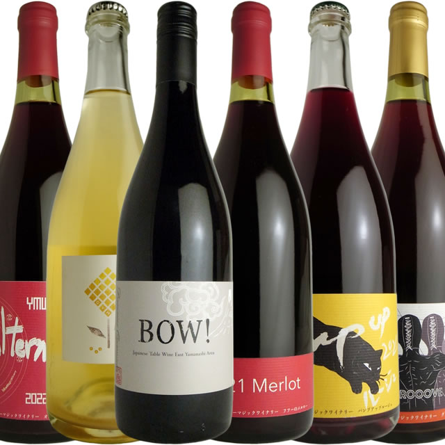 Vin de Table BOW!（赤）　2023　ドメーヌ・オヤマダ、オルタナティヴ・ルージュ　2022　イエローマジックワイナリー、パンプアップ・ルージュ　2022、GYM　2022　KIYO Wines、グルーヴ・肉ヤロウ　2022、GROOOVE NIKU YARO、フツーのメルロー　2021（各1本）