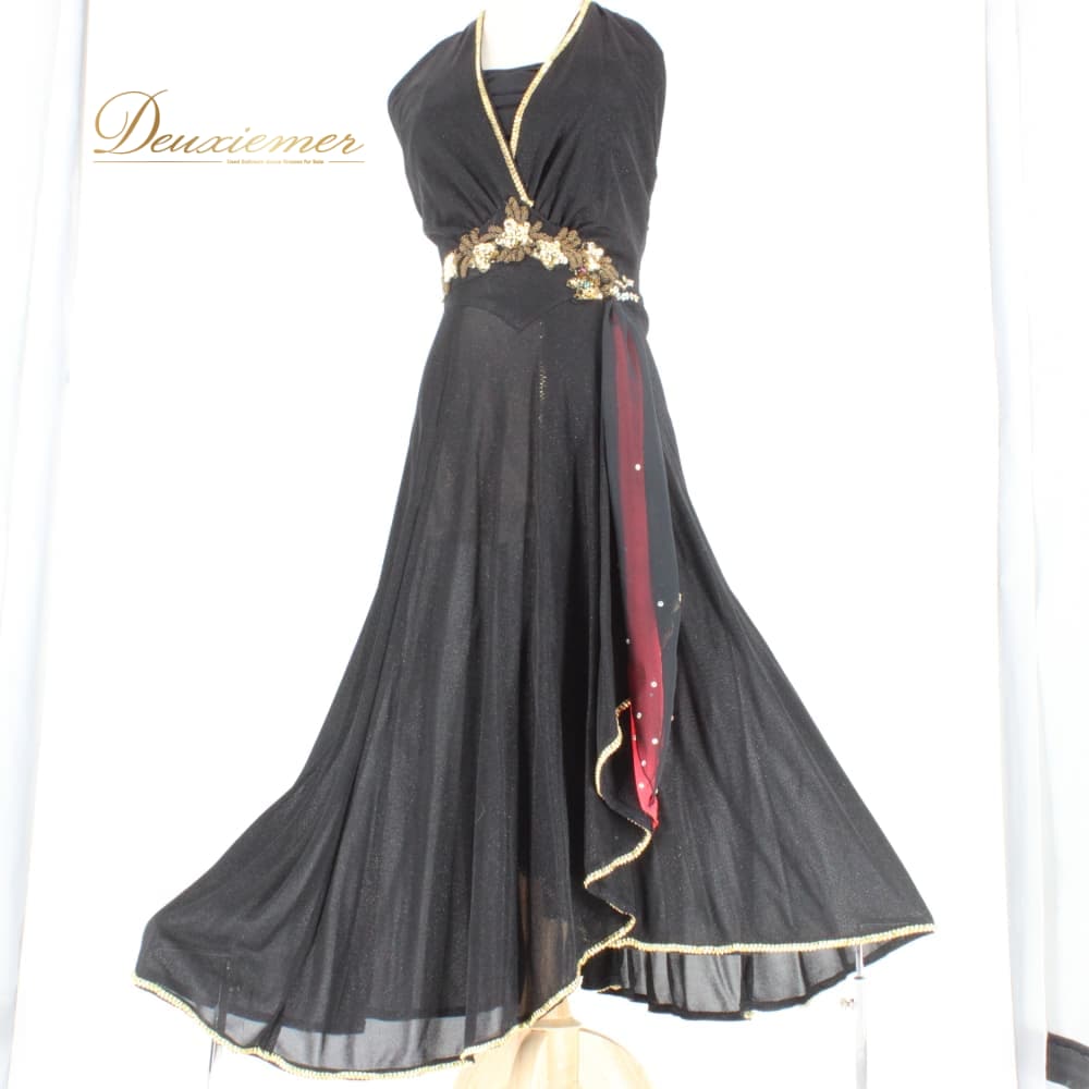 Rakuten - 【中古】 Lovely Dancing 社交ダンス 衣装 ラテン ドレス ワンピース パーティドレス レディース ブラック系 レッド系 ゴールド系 赤 黒 金 ラテンドレス レッスンウェア 競技用 表記11号サイズ D058-2510222002846