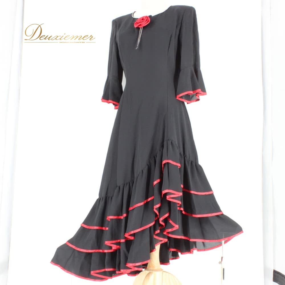 Rakuten - 【中古】 Elegance fashion エレガンスファッション 社交ダンス 衣装 スタンダード ドレス ワンピース レッスンウェア パーティドレス ブラック系 レッド系 赤 黒 フォーマル ブラック 表記9サイズ B066-2510122012037