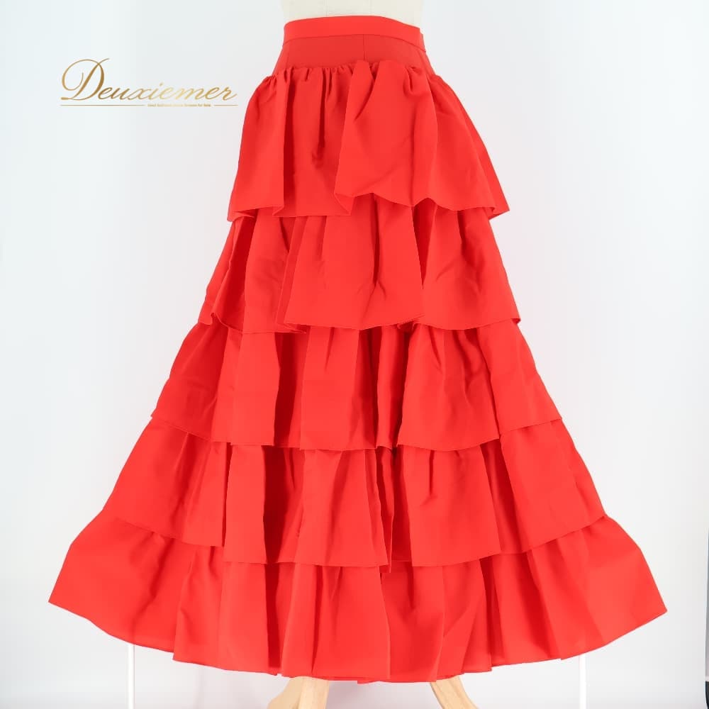 裙子 - 【中古】 atelier Bellissima アトリエベリッシマ フラメンコ 衣装 ファルダ スカート レッド系 赤 無地 ボランテ フリル ダンス パーティ 発表会 フラメンコスカート 赤スカート ボランテスカート フリルスカート ダンス衣装 発表会衣装 舞台衣装 H049-2511018003375