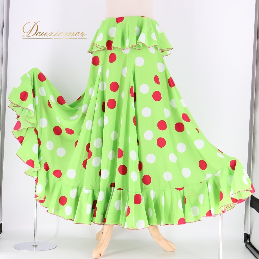 Rakuten - 【中古】 HERMOSAIBERIA エルモサイベリア フラメンコ 衣装 ファルダ スカート ペチコート ホワイト系 レッド系 ピンク系 グリーン系 黄緑 赤 白 水玉 ドット 柄 模様 軽い 薄い ボランテ フリルスカート 練習用 衣装用 ステージ用 かわいい 薄手 C043-2511018003412