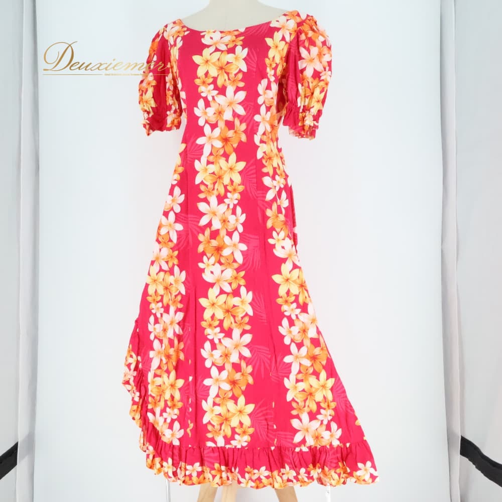 Rakuten - 【中古】 Hula ＆ Tahiti フラ＆タヒチ フラダンス 衣装 ワンピース ドレス ピンク系 ティアレ柄 フリル スリット かわいい 華やか 鮮やか 明るい 白 黄 橙 ダンス衣装 ハワイアンダンス レディース A099-2512019009748