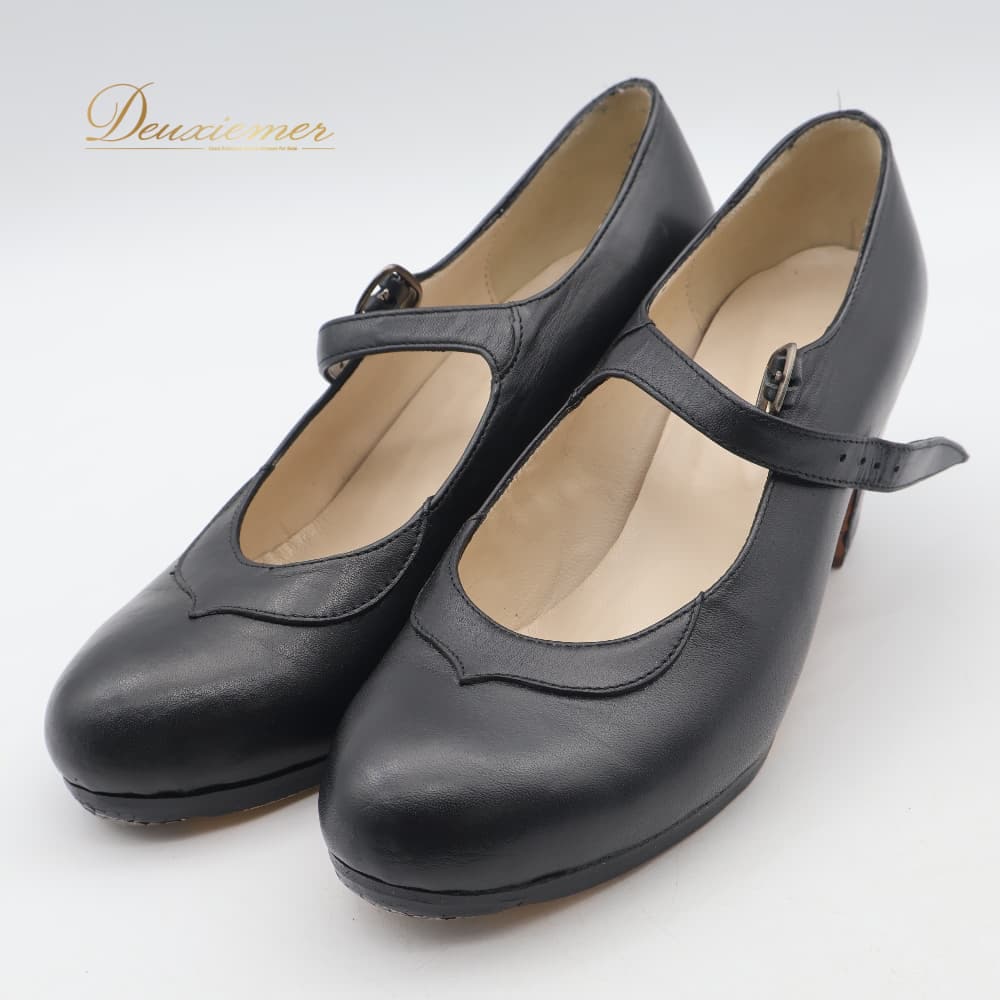 deuxiemer 楽天市場店の【中古】 DON flamenco ドンフラメンコ フラメンコ 衣装 靴 ダンスシューズ ブラック系 黒 釘 釘有り 釘入り くぎ ヒール ダンス パーティ 発表会 ベルト 無地 レディース スペイン製 クギ K003-2511033001042｜アングル2
