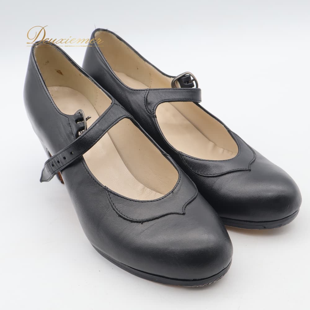 deuxiemer 楽天市場店の【中古】 DON flamenco ドンフラメンコ フラメンコ 衣装 靴 ダンスシューズ ブラック系 黒 釘 釘有り 釘入り くぎ ヒール ダンス パーティ 発表会 ベルト 無地 レディース スペイン製 クギ K003-2511033001042｜アングル3
