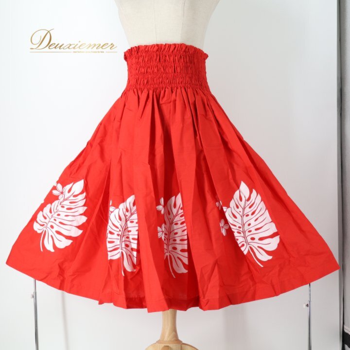 Rakuten - 【中古】HULA GIIRLS フラガールズ フラダンス 衣装 パウスカート レッド系 フラガールズ 赤 モンステラ柄 プルメリア柄 ハワイアンプリント 平置き実測：総丈約74.5cm、ウエスト約34cm～サイズ F066-2512018008612