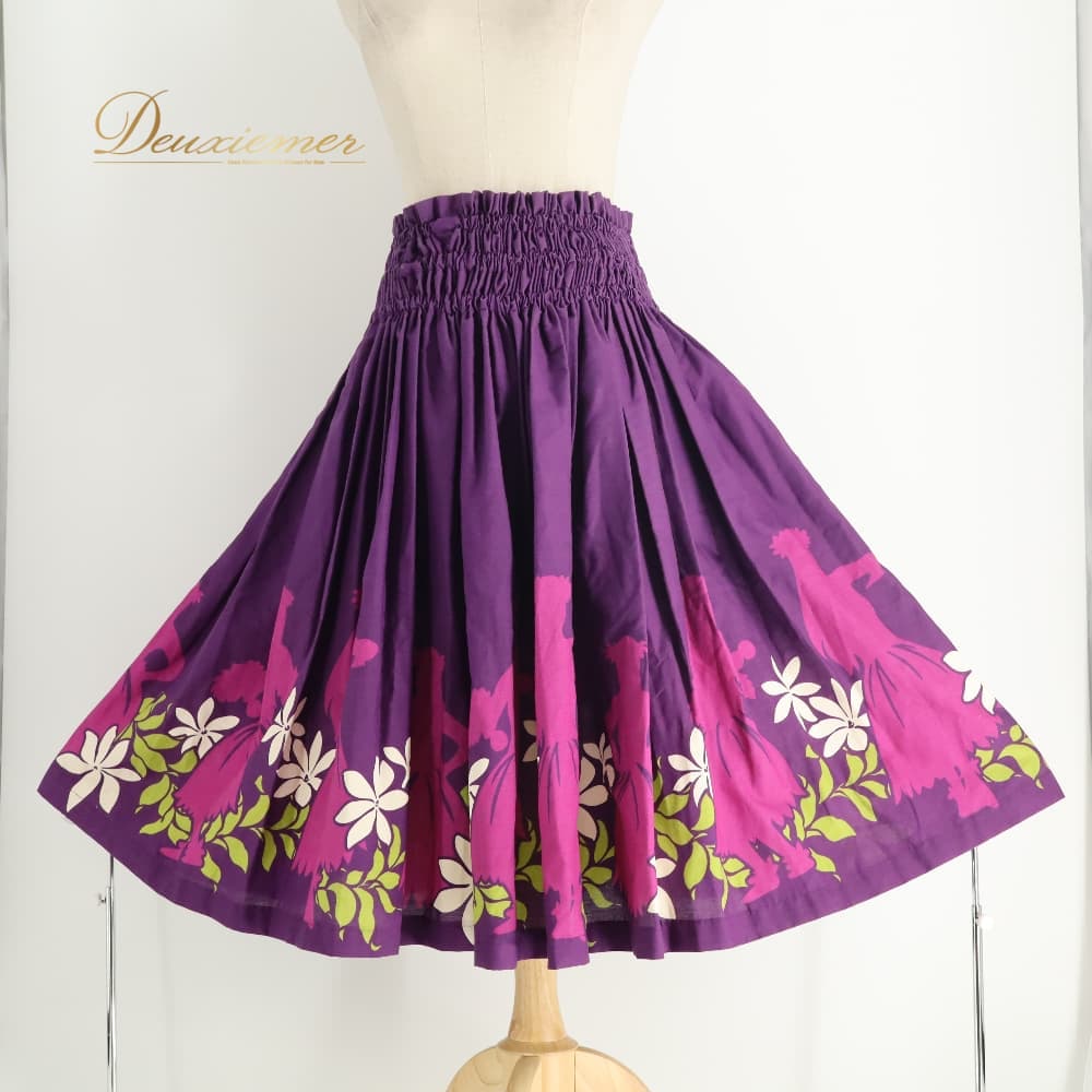 【中古】 ALOHA FABRICS アロハファブリック フラダンス 衣装 パウスカート パープル系 ティアレ柄 ダンサー柄 踊り子 ハワイアンプリント ハワイアン アロハ フラ ダンス レッスン 練習 シングル スカート フレア 華やか 鮮やか かわいい おしゃれ F045-2512018013265