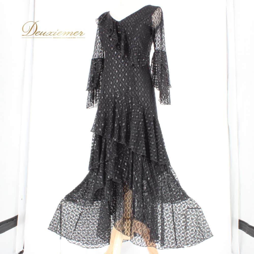 Rakuten - 【中古】 prima boutique プリマブティック 社交ダンス 衣装 ドレス スタンダード ブラック系 黒 レース フォーマル 上品 華やか エレガント ダンスパーティー パーティドレス ステージ衣装 発表会 レディース オールシーズン ボールルームダンス B061-2510122013027