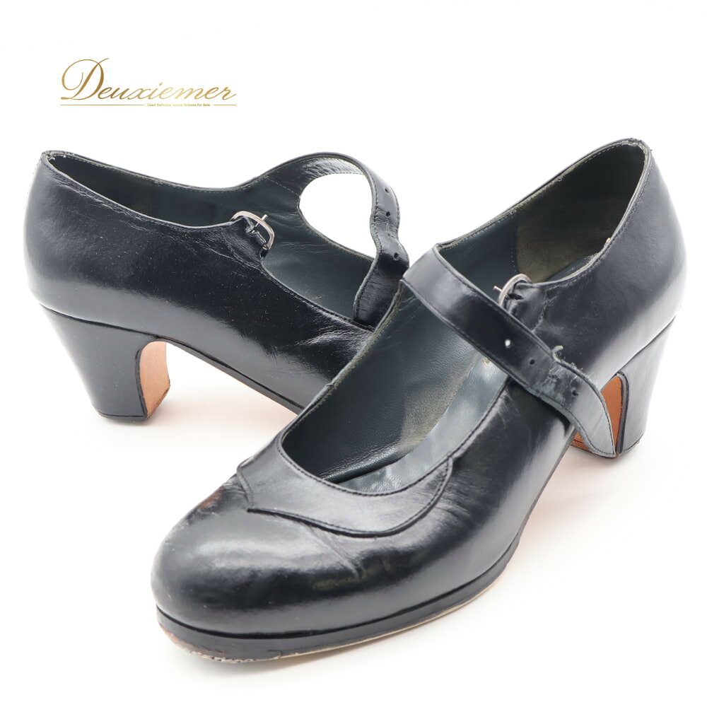 【中古】 DON flamenco ドンフラメンコ フラメンコ 衣装 37 1/2 靴 ダンスシューズ ブラック系 黒 無地 釘 ヒール ダンス パーティ 発表会 レディース ベルト スペイン製 レディース 37 1/2サイズ K014-2511033001288