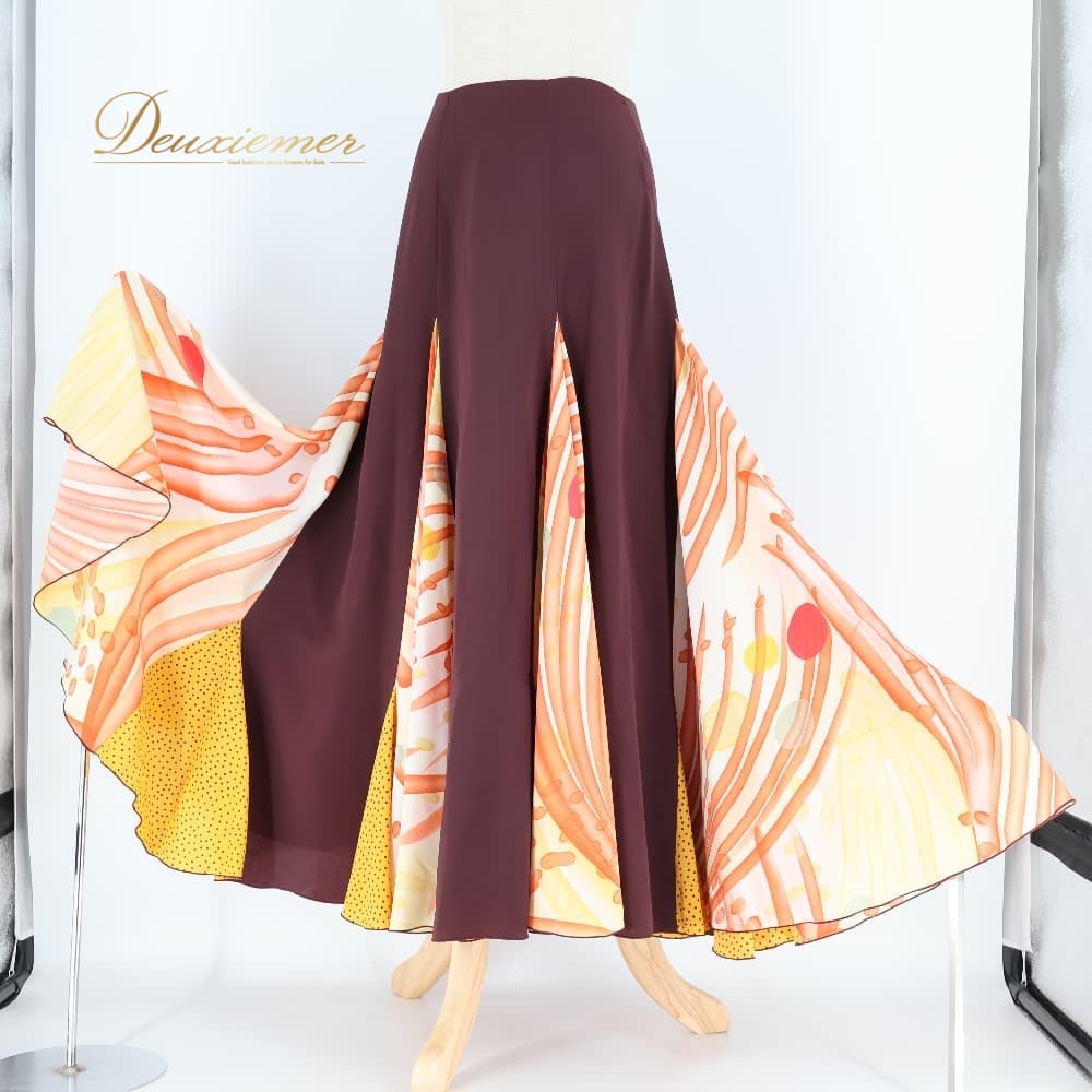 Rakuten - 【中古】 HERMOSA IBERIA エルモサ イベリア フラメンコ 衣装 ファルダ スカート ペチコート ブラウン系 ピンク系 イエロー系 オレンジ系 茶色 黄色 オレンジ 柄 模様 舞台 ダンス パーティ 発表会 軽い 薄い レディース ひらひら 舞踊用 ステージ C031-2511018003696