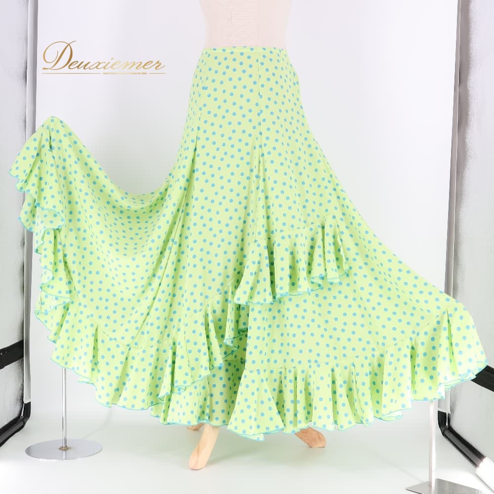 Rakuten - 【中古】 HERMOSA IBERIA エルモサ イベリア フラメンコ 衣装 ファルダ スカート ブルー系 グリーン系 緑 黄緑 水色 ドット 水玉 ボランテ フリル ダンス パーティ 発表会 軽い フラメンコ衣装 ダンス衣装 フォーマル 舞台衣装 かわいい ガーリー C031-2511018003689