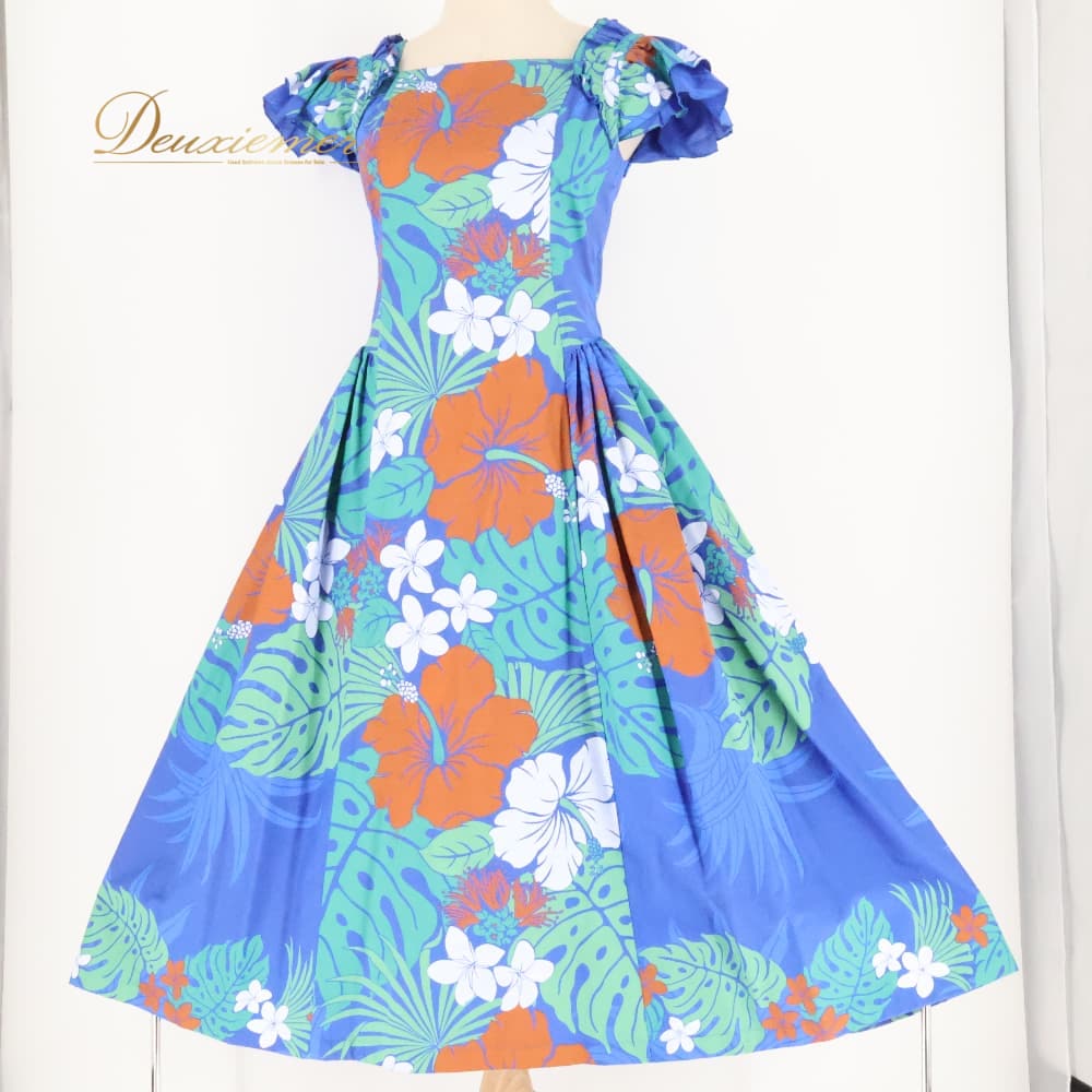 Rakuten - 【中古】 MermaidLine MMJ マーメイドライン エムエムジェイ フラダンス 衣装 ワンピース ドレス ブルー系 日本製 ハイビスカス柄 モンステラ柄 プルメリア柄 かわいい 華やか 鮮やか 明るい 爽やか 青 緑 橙 白 ハワイアン アロハ レッスン 練習 Sサイズ A135-2512019010515