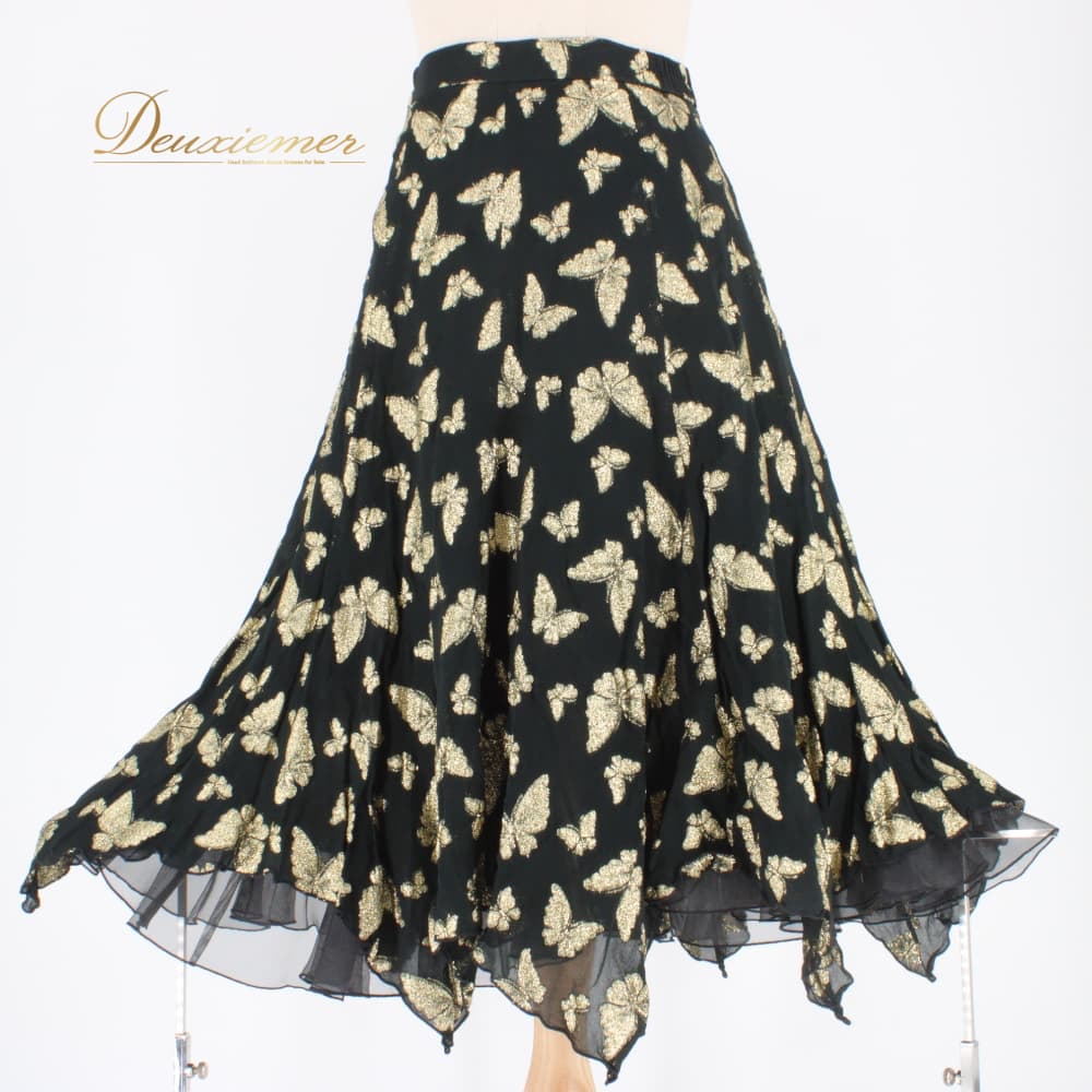 Rakuten - 【中古】 社交ダンス 衣装 スカート レッスンウェア ブラック系 ゴールド系 黒 金 スタンダード 練習着 蝶々 バタフライ バイカラー 華やか 上品 エレガント 気品 シック 大人っぽい フォーマル レディース オールシーズン ボールルームダンス B027-2510718012472