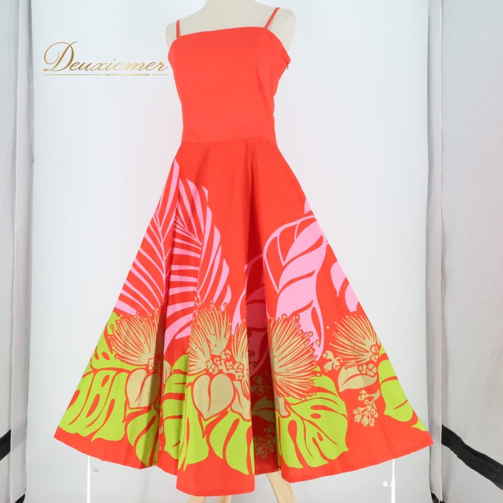 Rakuten - 【中古】 セキノレーシングスポーツ Hula Ku フラダンス 衣装 ワンピース ドレス レッド系 日本製 キャミソールドレス モンステラ柄 カラフル かわいい 華やか 鮮やか 明るい 赤 緑 金 ハワイアン アロハ ハワイアンプリント フラ ダンス レッスン 練習 A125-2512019010775