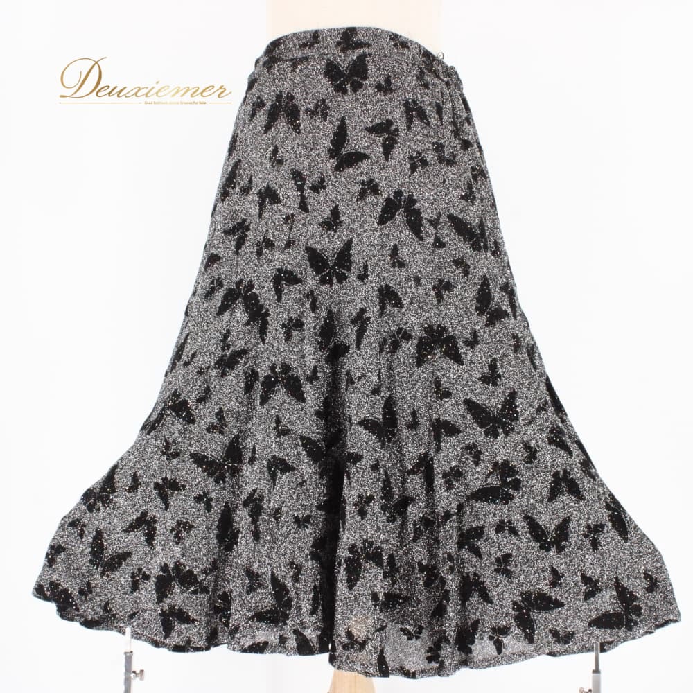 乐天商城 - 【中古】 mf マルフジ 社交ダンス 衣装 スカート レッスンウェア ブラック系 シルバー系 黒 銀 蝶々 バタフライ キラキラ スタンダード 練習着 シック 上品 大人っぽい きれいめ 華やか エレガント ステージ衣装 発表会 レディース LLサイズ B018-2510718012700