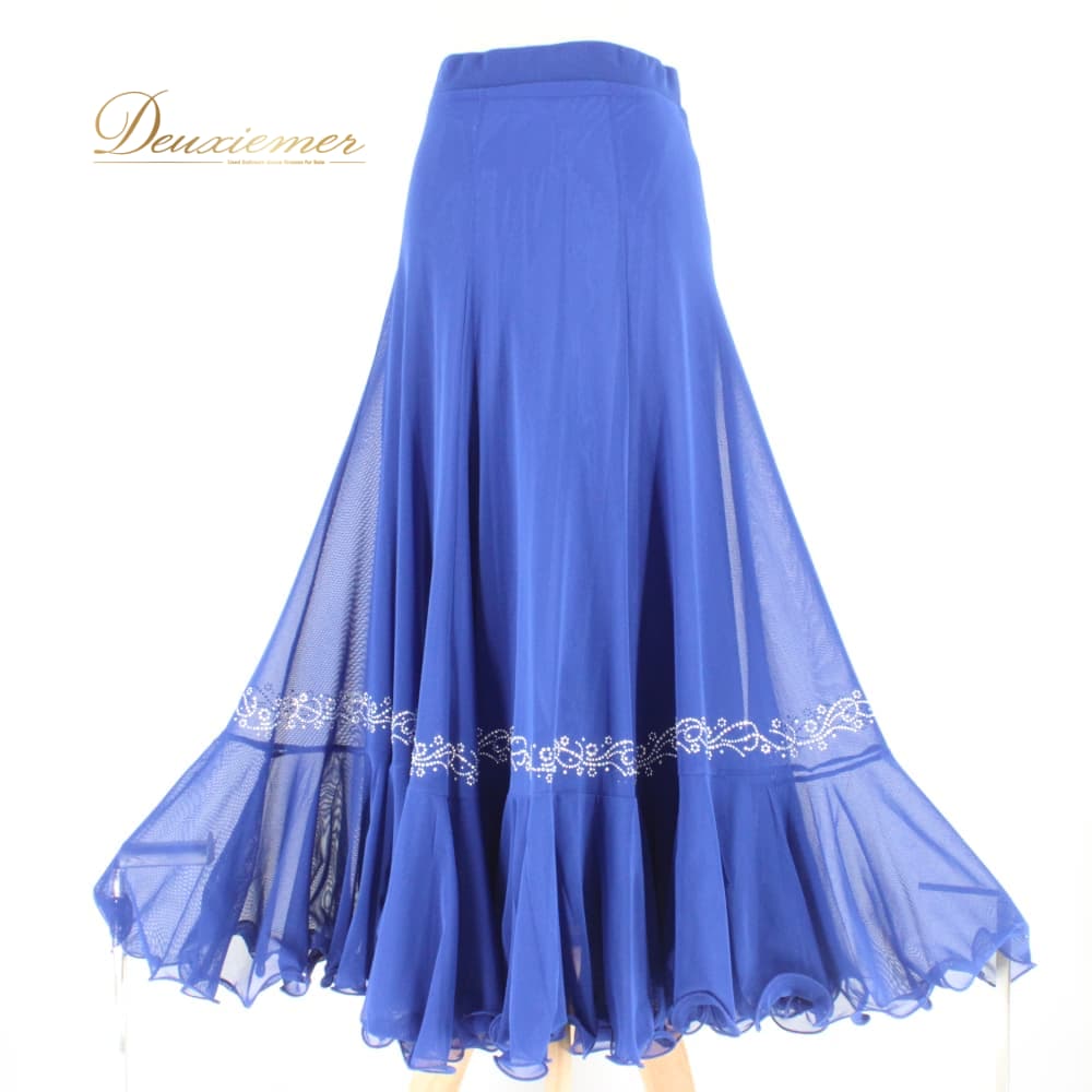 乐天商城 - 【中古】 Leirena レイリーナ 社交ダンス 衣装 スカート レッスンウェア ブルー系 ラインストーン 練習着 青 レース スタンダード 上品 大人っぽい きれいめ 華やか エレガント ステージ衣装 発表会 レディース オールシーズン かわいい 透け感 B005-2510718012724