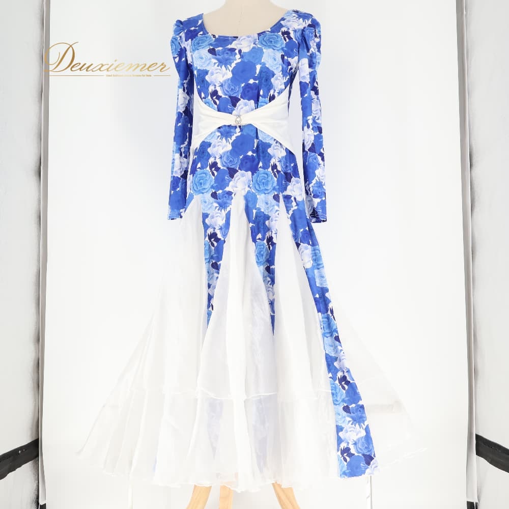 樂天商城 - 【中古】 Leirena レイリーナ 社交ダンス 衣装 ドレス ワンピース スタンダード ブルー系 ホワイト系 青 水色 白 花柄 レース フリル 軽い ダンス パーティ 発表会 上品 エレガント レディース H041-2510122013737