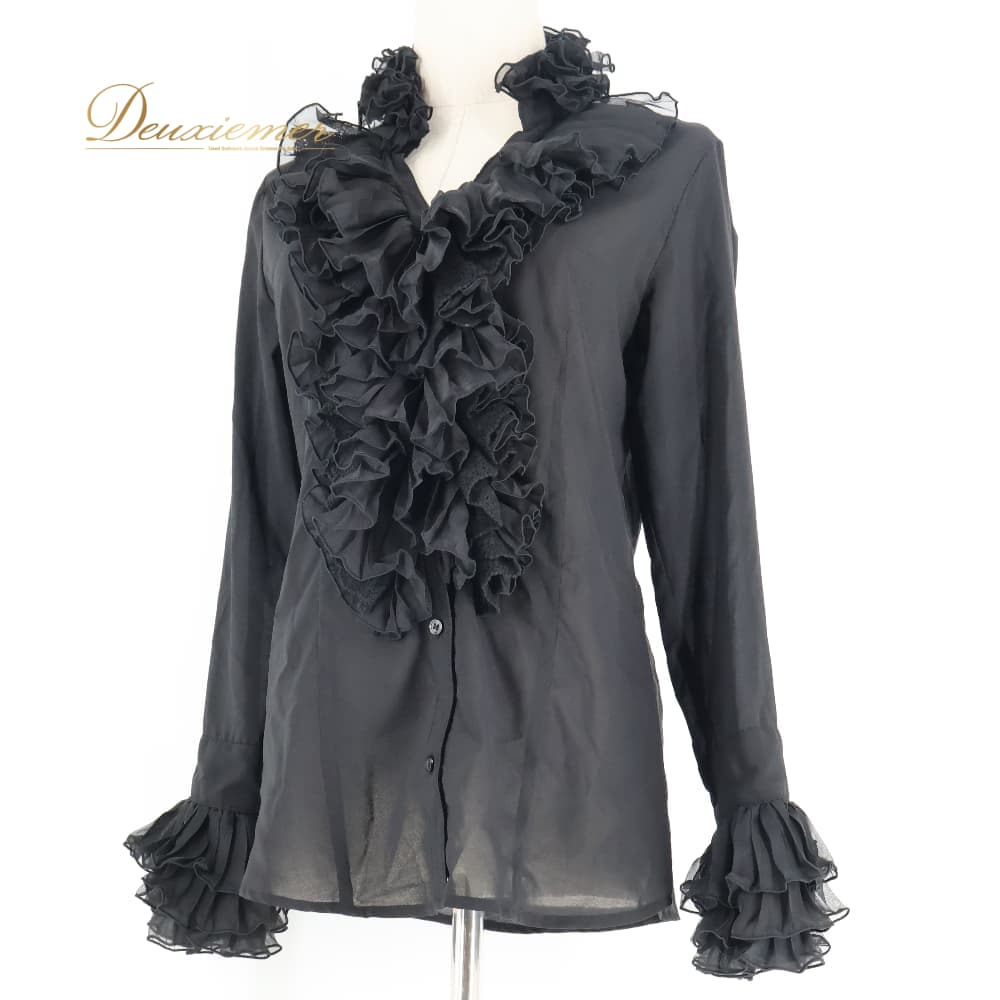 Tops - 【中古】 otto オットー フラメンコ 衣装 ブラウス トップス ブラック系 黒 無地 長袖 フリル レース ダンス パーティ 発表会 軽い 薄い レディース パーティー衣装 発表会衣装 ステージ衣装 イベント衣装 Mサイズ C021-2511002001264