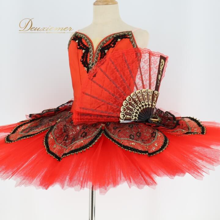 【中古】バレエ 衣装 チュチュ キトリ パキータ 扇子 小物 コンクール ドン・キホーテ 赤 ジュニア 子..