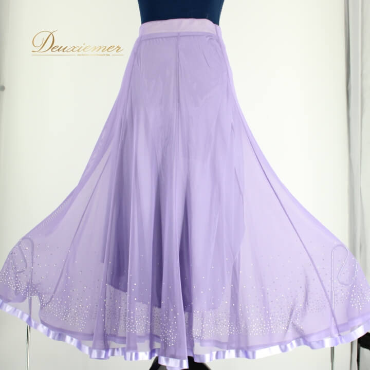 【中古】社交ダンス 衣装 スタンダード スカート レッスンウェア レディース オールシーズン パープル系 ライラック 薄紫 ラインストーン レース 透け感 シンプル フェミニン ランキング 上品 結婚式 おしゃれ 伸縮性 軽やか おそろい おすすめ 着やすい D052-2510718004378