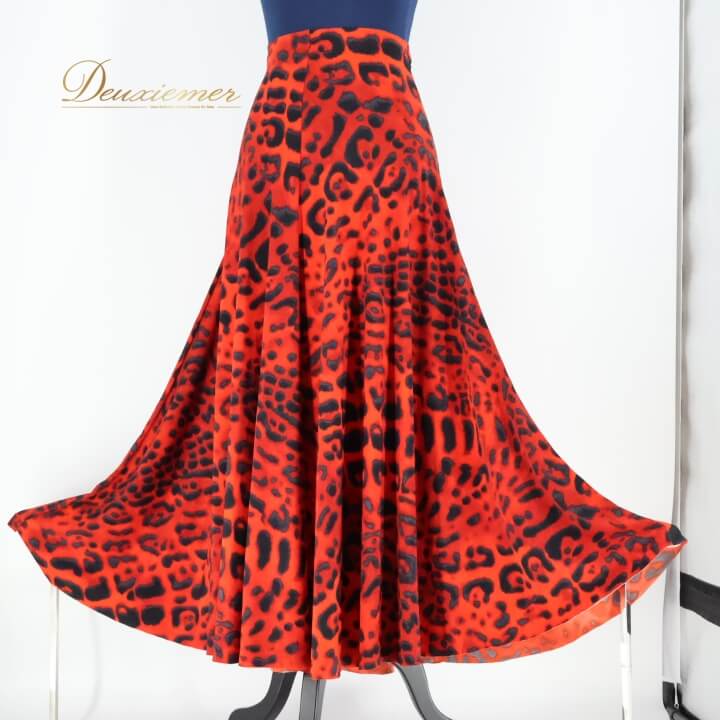 【中古】gentil ジャンティ 社交ダンス 衣装 スカート Mサイズ ヒョウ柄 赤 ピンク 黒 伸縮 ストレッチ..