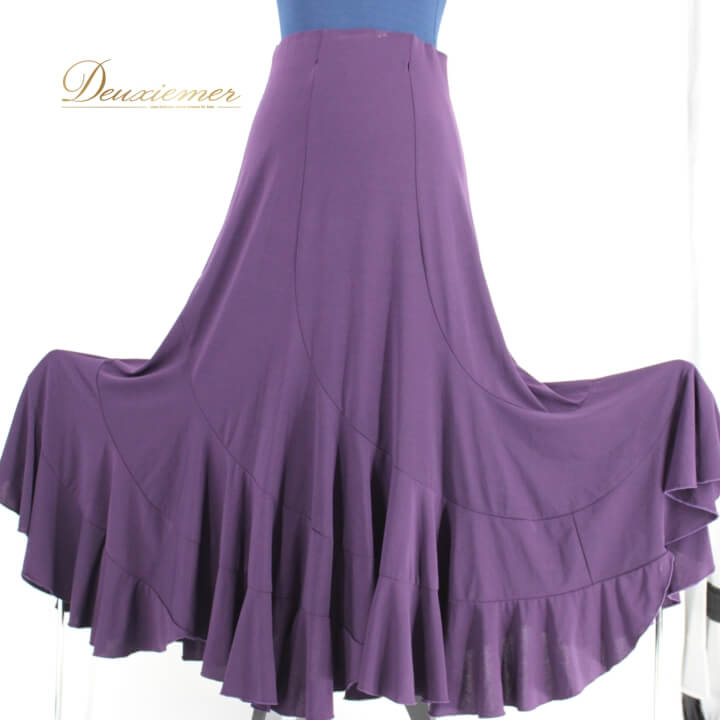 【中古】社交ダンス 衣装 スタンダード スカート レッスンウェア パーティー パープル系 紫 無地 シンプル 上品 ロング丈 かわいい 派手 ディープパープル 伸縮性 有り ゴムウエスト 可愛い コーディネート 簡単 人気 女性用 おしゃれ フレアスカート ダンス