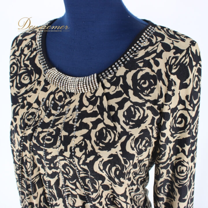 【中古】ICHIOKU イチオク 社交ダンス 衣装 スタンダード トップス レッスンウェア レディース オールシーズン 黒 花柄 ベージュ系 ラインストーン 長袖 大人かわいい おしゃれ フェミニン エレガント 伸縮性あり カジュアル シック デザイン D071-2510701003289 2