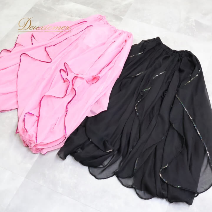 【中古】ベリーダンス 衣装 ズボン ハーレムパンツ まとめ売り 全2点 セット ピンク系 ブラック系 黒 アラジン衣装 フリル 舞台 発表会 イベント パンツ ...