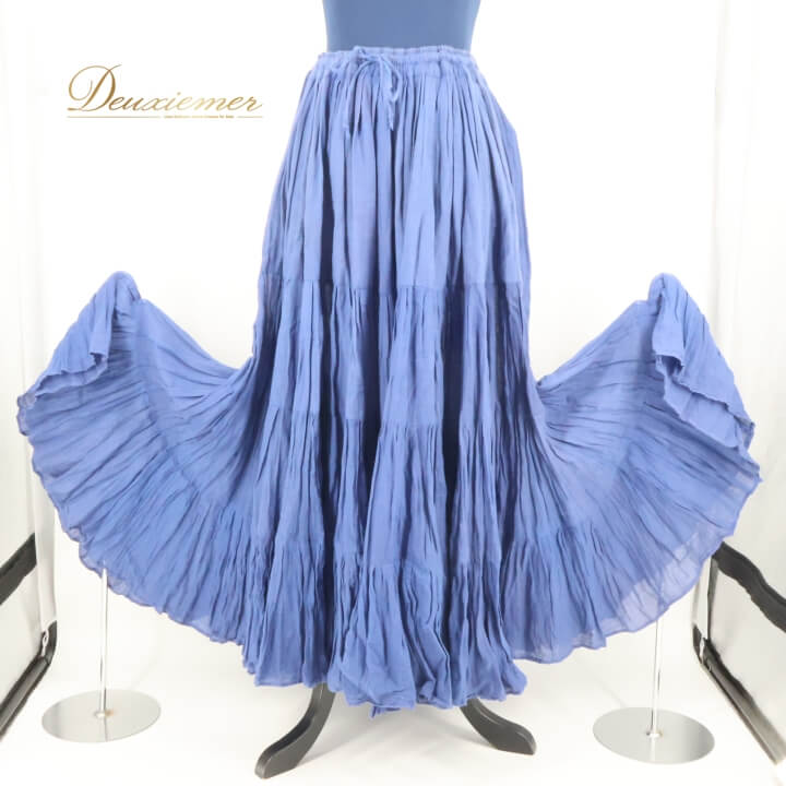 【中古】ベリーダンス 衣装 ジプシースカート レディース 25ヤード ブルー系 青 ロング フリル 無地 シ..