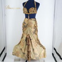 【中古】ベリーダンス オリエンタル 衣装 上下セット レディース ブラウン系 茶色 ベージュ系 ゴールド系 ラインストーン ビーズ ラメ 発表会 舞台 イベント...