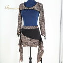 【中古】ベリーダンス 衣装 上下セット レッスンウェア 練習着 レディース ベージュ系 ブラック系 黒 柄 模様 ストレッチ素材 コスチューム 発表会 舞台 ベ...