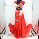 【中古】ベリーダンス オリエンタル 衣装 上下セット レディース レッド系 赤 真っ赤 シルバー ラインストーン ラメ 装飾 舞台 発表会 イベント コスチュー...