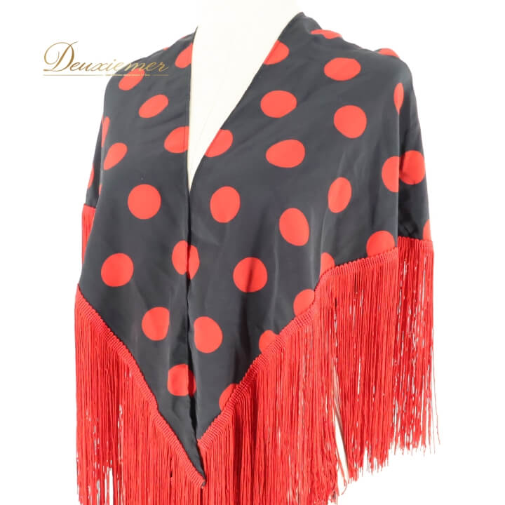 【中古】フラメンコ 衣装 シージョ ピキージョ 小物 ブラック系 黒 レッド系 赤 水玉模様 トライアング..