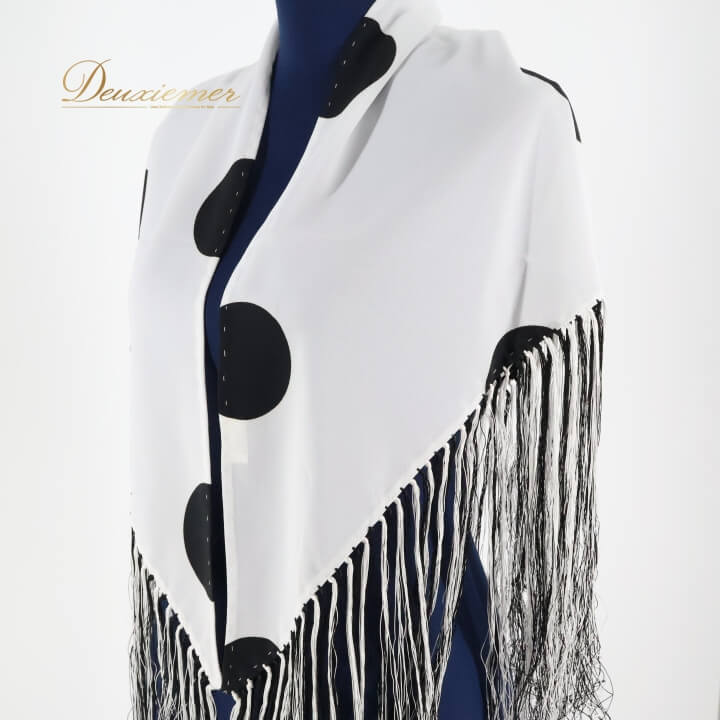 【中古】フラメンコ 衣装 シージョ ピキージョ 小物 ホワイト系 白 ブラック系 水玉模様 柄 アクセサリ..