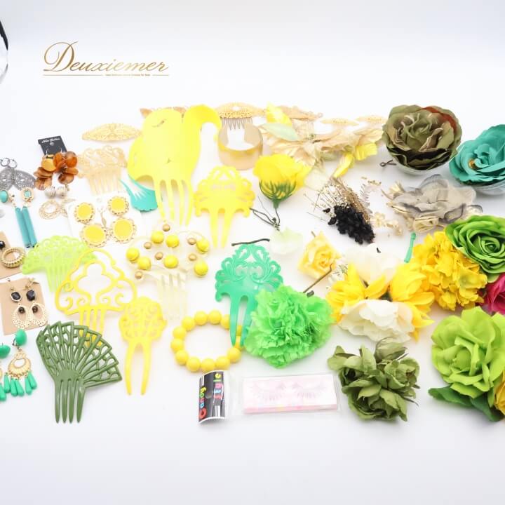 【中古】フラメンコ 小物 小道具 ペイネタ ピアス イヤリング フローレス 花 薔薇 つけまつ毛 イエロー..