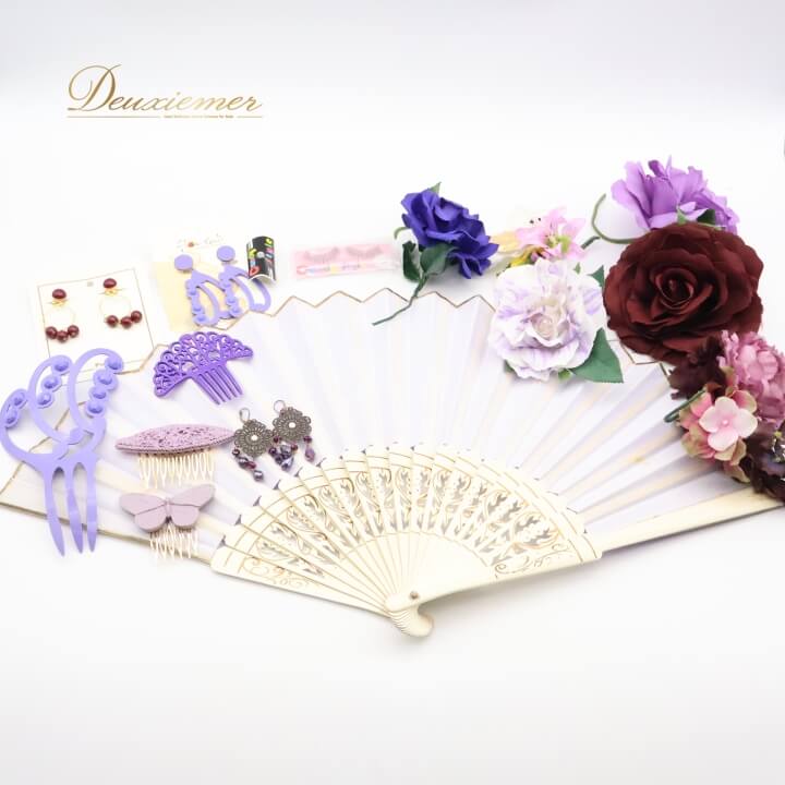 【中古】フラメンコ 小物 小道具 アバニコ ペイネタ フローレス ピアス 扇子 花 薔薇 つけまつ毛 パー..