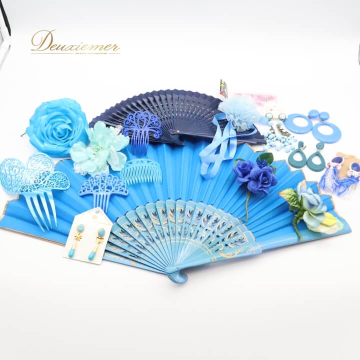 【中古】フラメンコ 小物 小道具 アバニコ ペイネタ フローレス ピアス 扇子 花 薔薇 つけまつ毛 ブル..