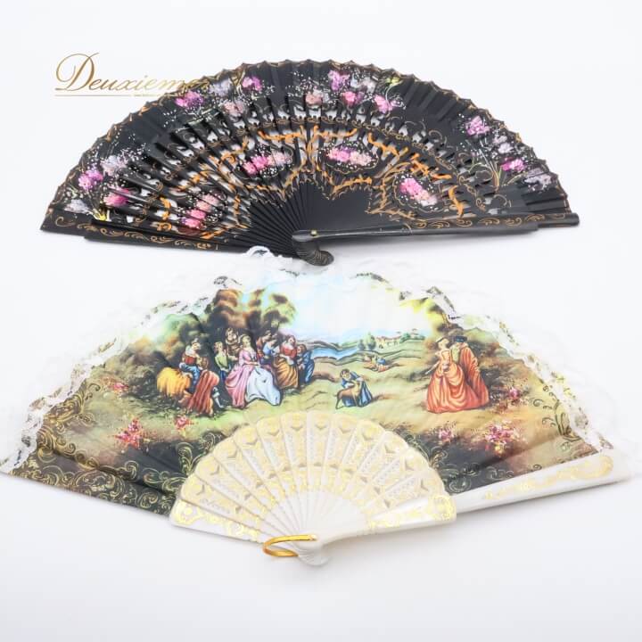 【中古】フラメンコ アバニコ 扇子 小物 小道具 セット 白 黒 アクセサリー ホワイト系 ブラック系 レース 柄 模様 練習 舞台 発表会 イベント フェステ...