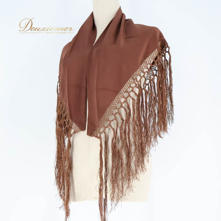 【中古】フラメンコ 衣装 シージョ トライアングル 無地 茶色 フレコ フリンジ 三角形 軽い 薄い ブラウン系 編み込み エレガント ダンス用 コスチューム パーティ レディース用 シンプル A116-2511069001290