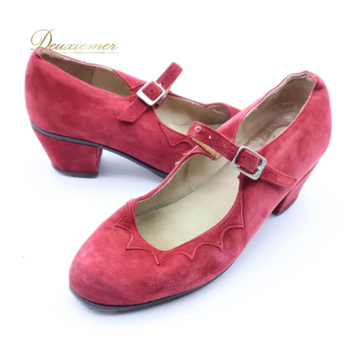 【中古】Menkes メンケス フラメンコ 衣装 靴 レディース レッド系 赤 真っ赤 ヒール 釘有り スウェー..