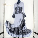 【中古】SONIA JOHNES ソニアジョーンズ フラメンコ 衣装 トップス ファルダ スカート ブラウス ツーピース セットアップ 上下セット フリルスカート 演出服 ステージ衣装 レディース 黒 フリル レース グレイ系 ブラック系 ソニアジョーンズ グレー系 I038-2511020000362